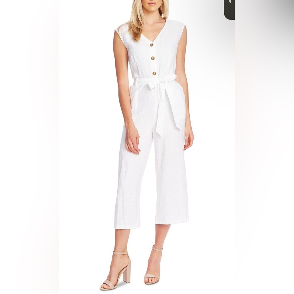 Vince Camuto White Linen Crop Sleeveless Jumpsuit Large